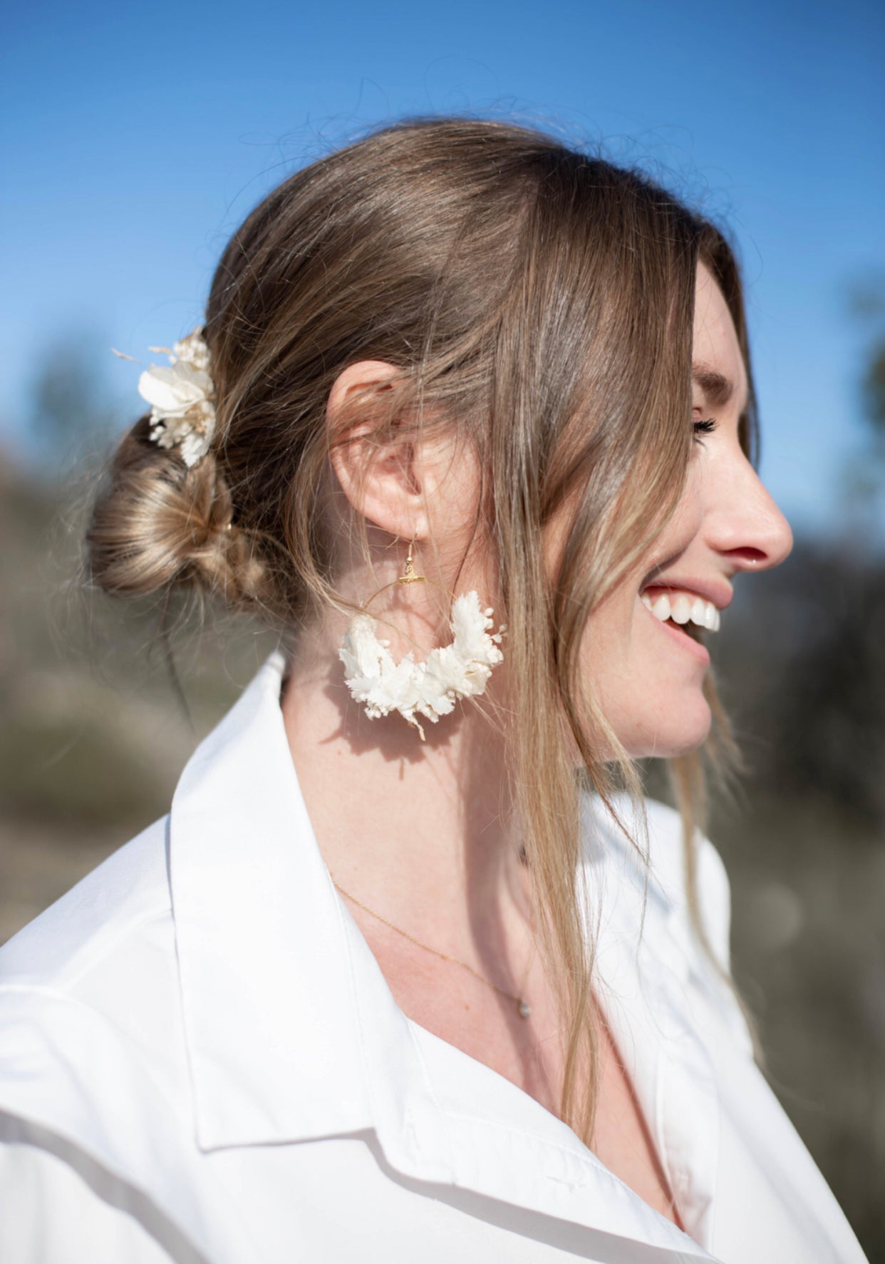 Boucles d’oreilles en fleurs stabilisées et tissu